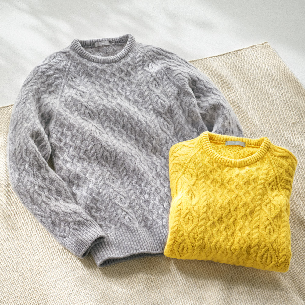 カシミヤ混・アランモチーフセーター