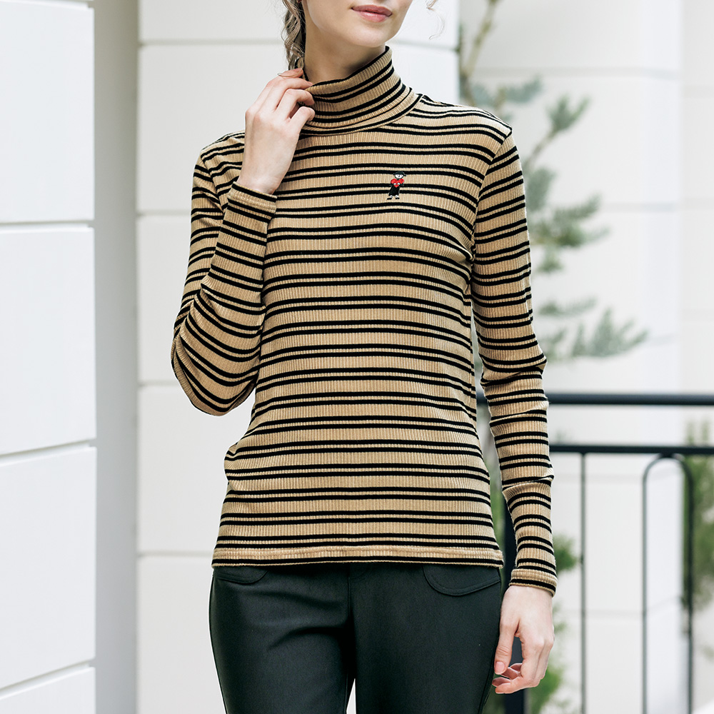 ボーダーハイネックリブプルオーバー