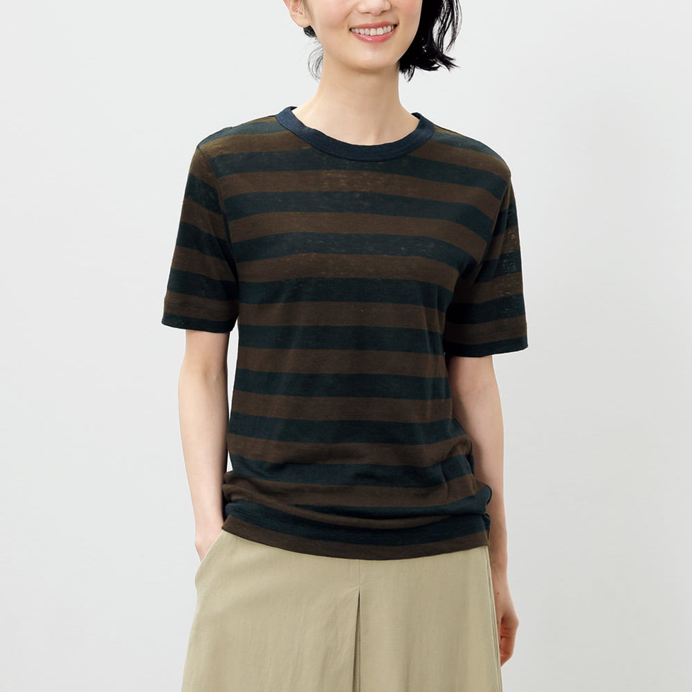 ベルギーリネンボーダー半袖Tシャツ