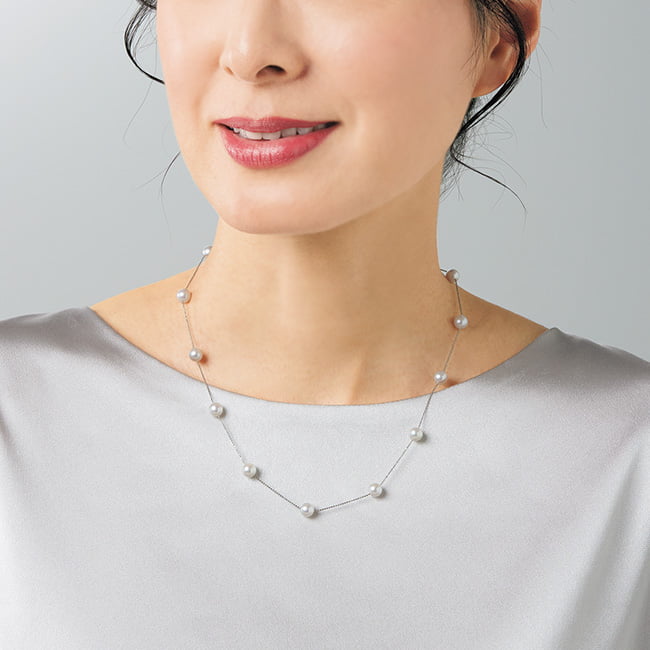Ptアコヤパールステーションネックレス