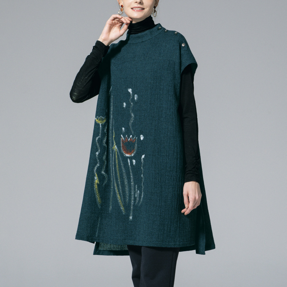 ウールガーゼ手描きロングベスト