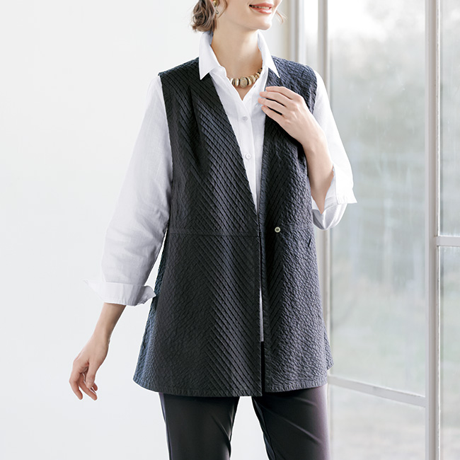 綿麻混シャンブレー調シャツブラウス