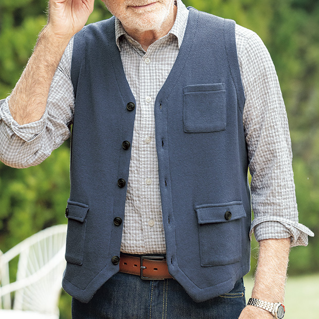 リネンラミー混の洗えるワークベスト