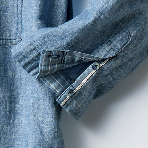 大人のブリーチドダンガリー七分袖シャツ／メンズ