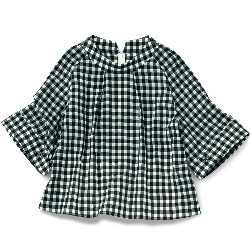 ギンガムチェックモックネックブラウス