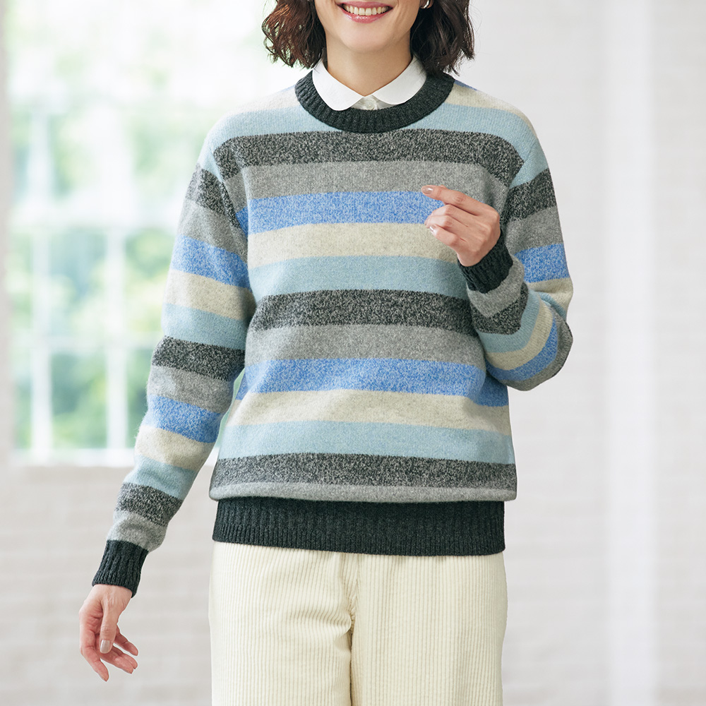 三つ杢ボーダーセーター／雪景色