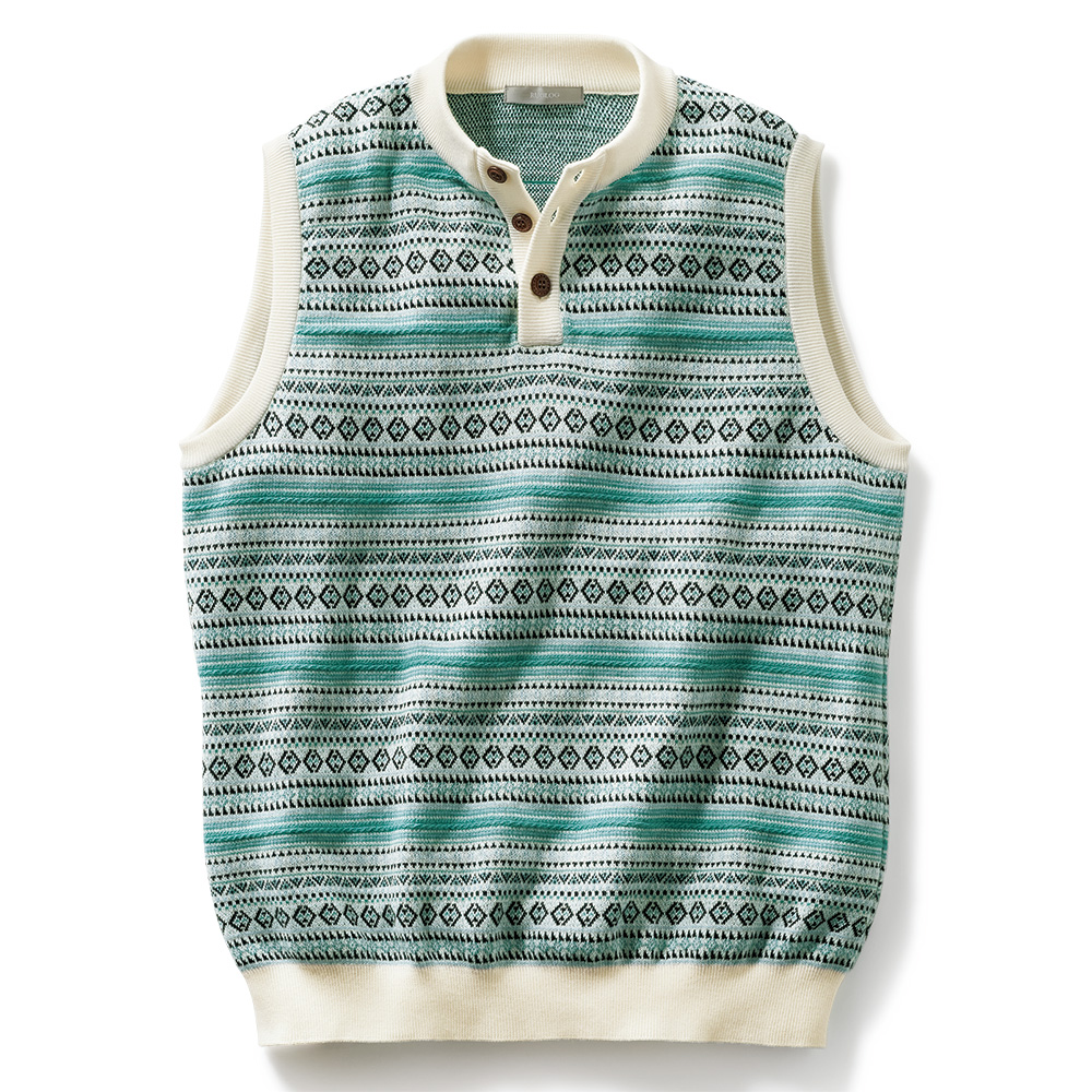 洗えるカシミヤ混・フェアアイル柄ニットベスト