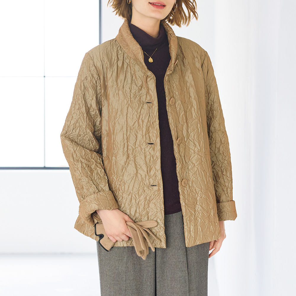シャンブレークラッシュタフタ中わたショートコート