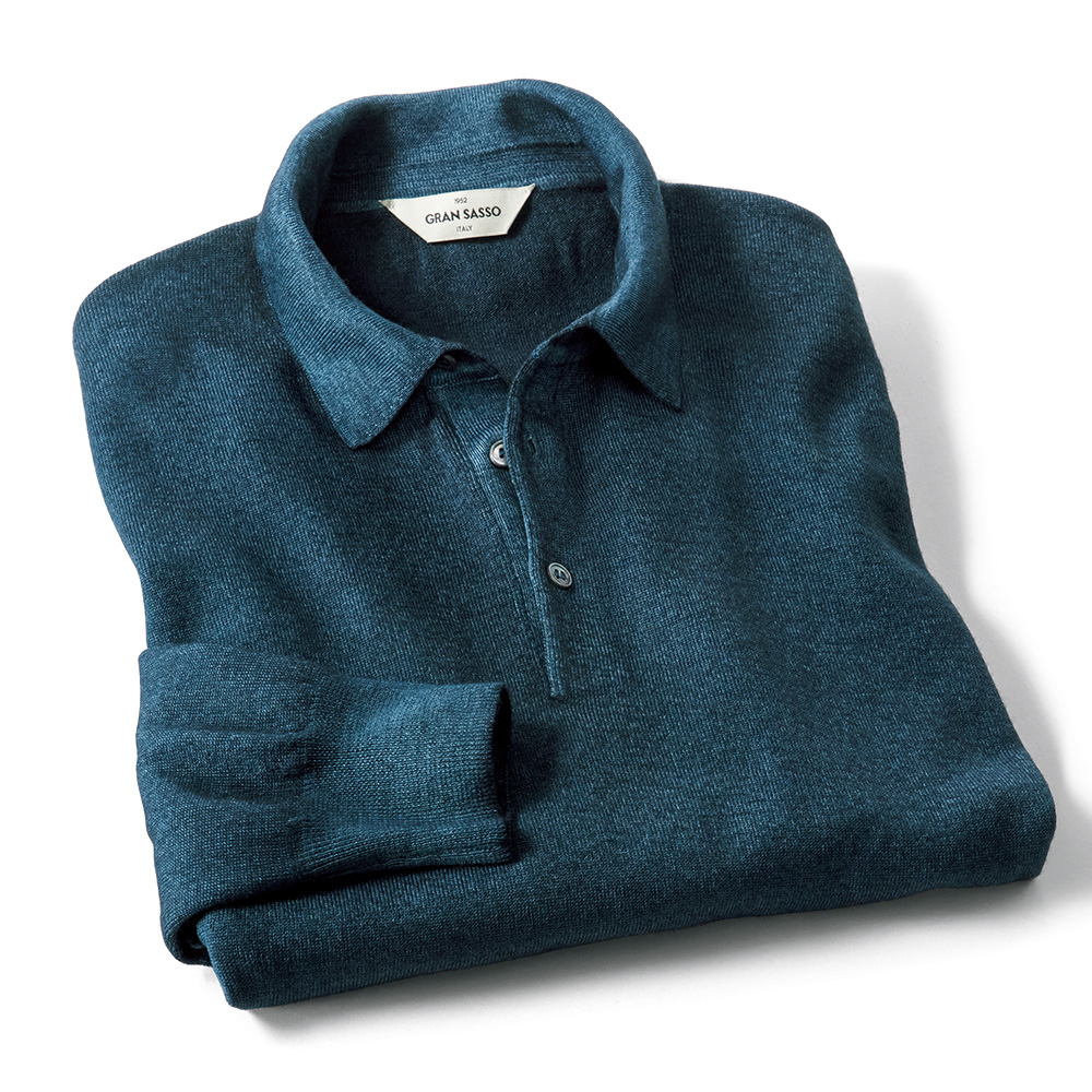 ガーメントダイ･メリノウールニットポロシャツ