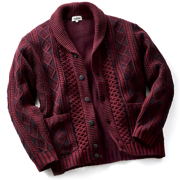 洗えるウールのショールカラーカーディガン