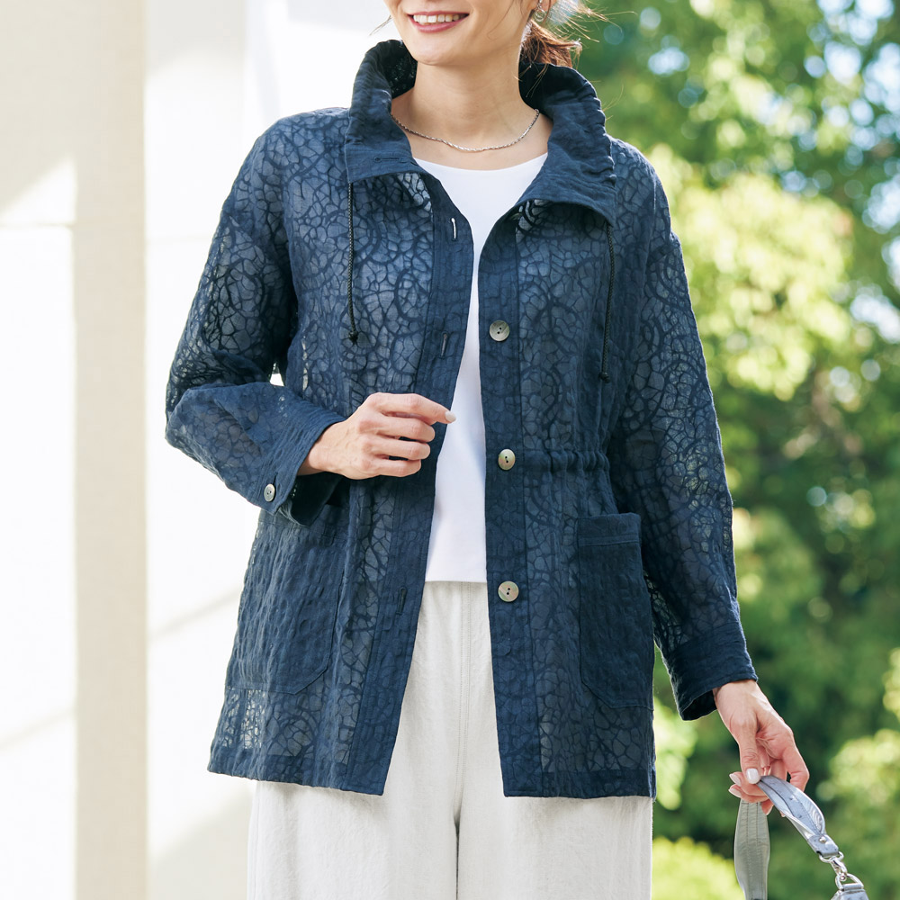 麻リップルのジャケットコート