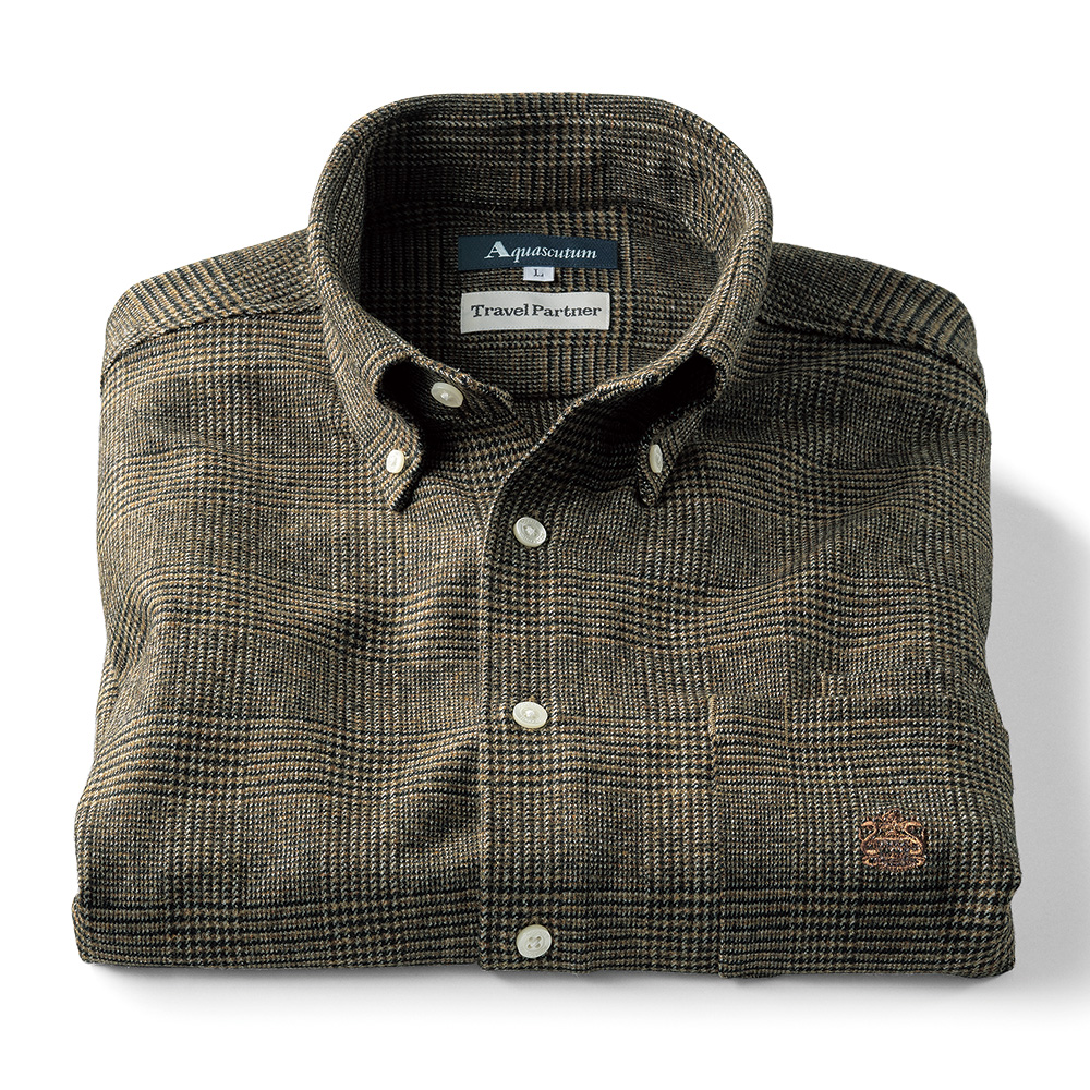 洗えるウール混グレンチェックB.D.シャツ