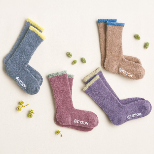 ウール混･もこもこ直角ソックス／4色セット