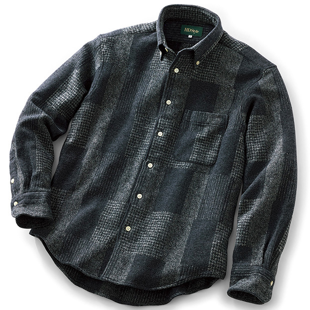 両面起毛･パッチワーク風B.D.シャツ