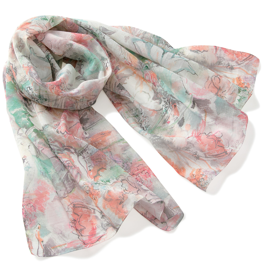 プリント･シルク混ストール