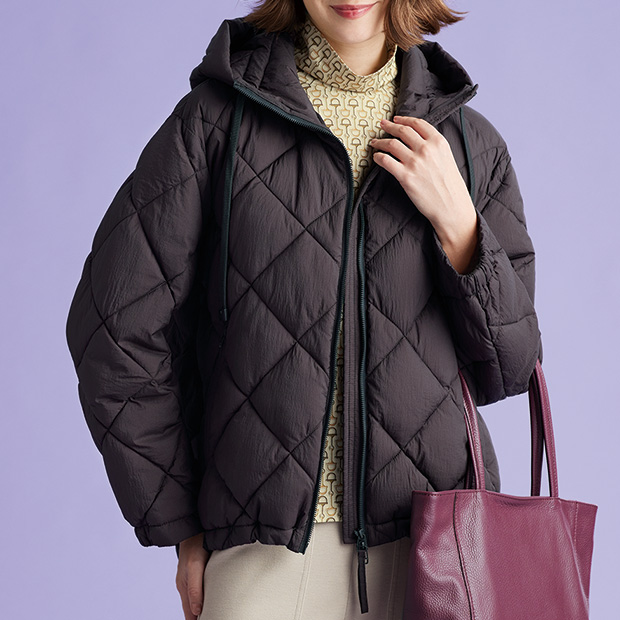 ダイヤキルトフーデットコート