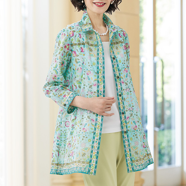 綿ローンの更紗柄ロングブラウス／カラハスティ