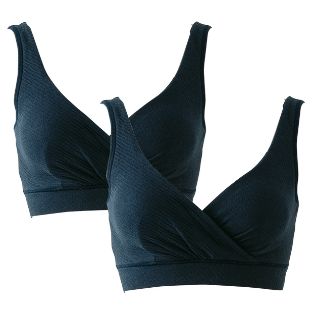 綿100％エアリーガーゼ カップ付カシュクールブラ2枚セット