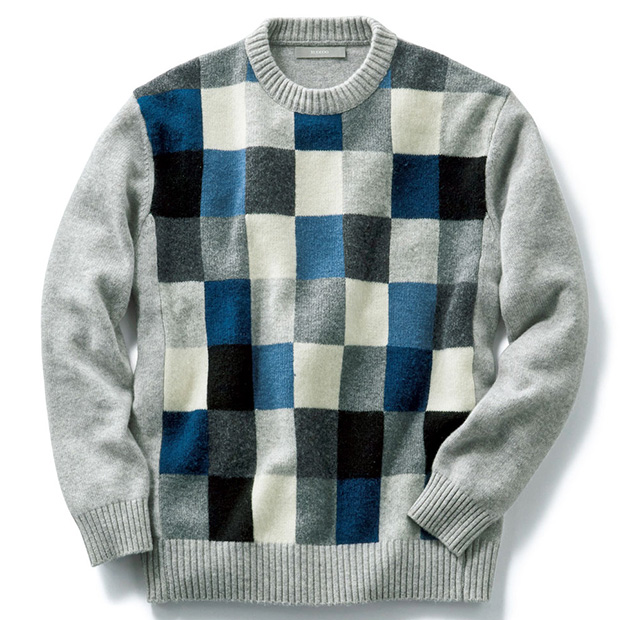インターシャカシミヤブロックチェックセーター