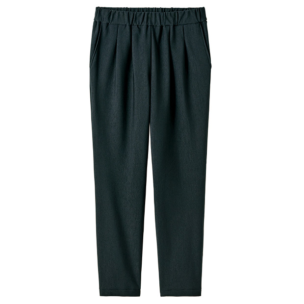 ウエスト総ゴム裏起毛ツータックテーパードパンツ