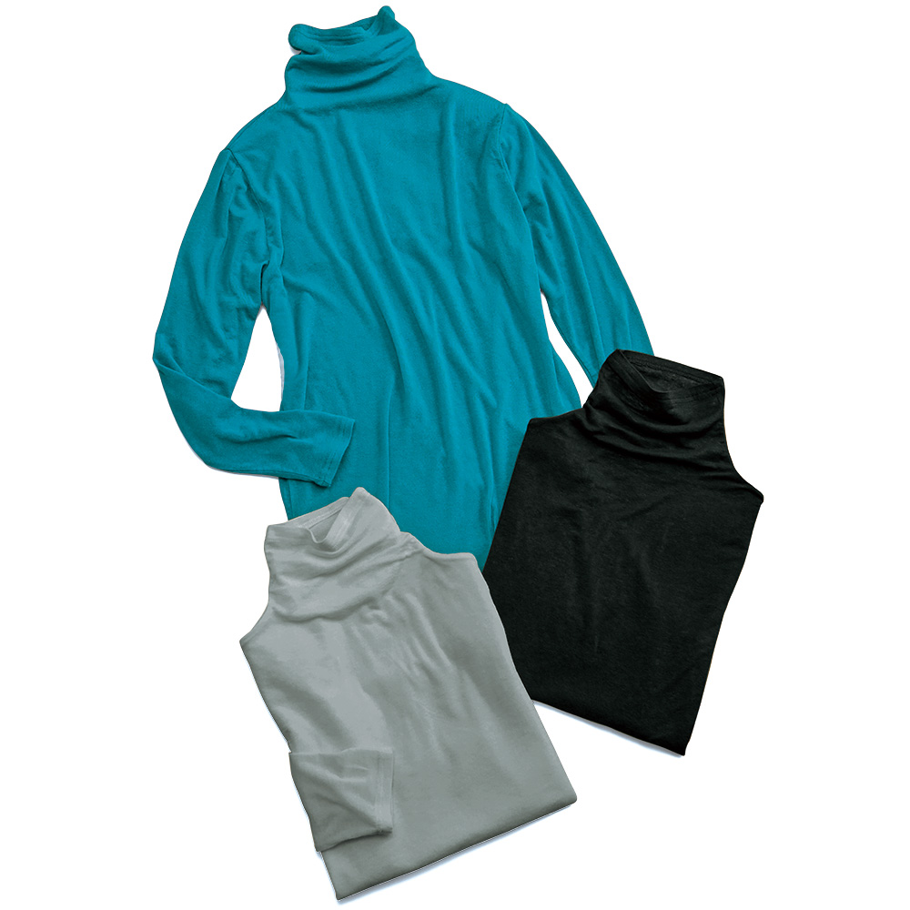 ウール混ボトルネックプルオーバー／3色セット