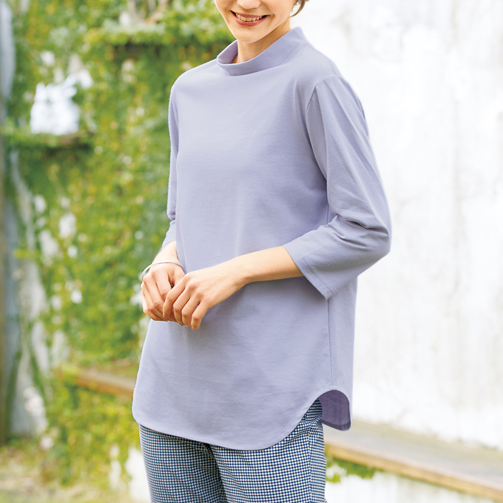 ベントクールハイネック七分袖チュニックTシャツ/2色セット