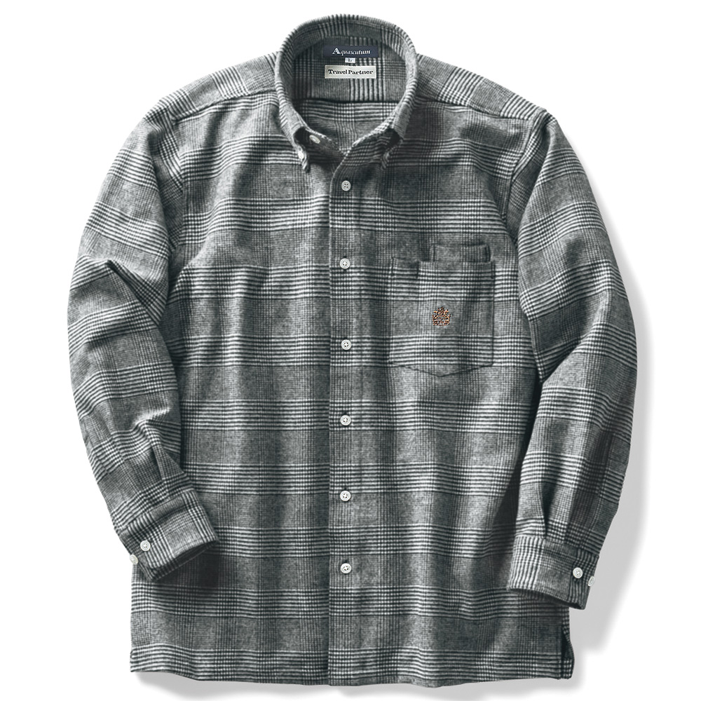 洗えるウール混グレンチェックB.D.シャツ