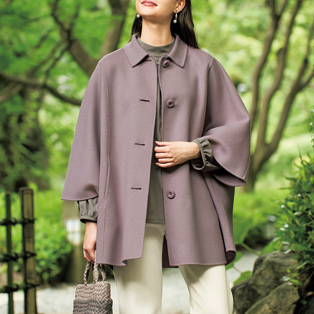 マント風一枚仕立てコート