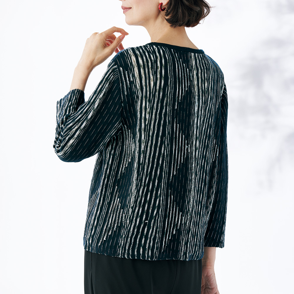 引き返し柄･七分袖プルオーバー