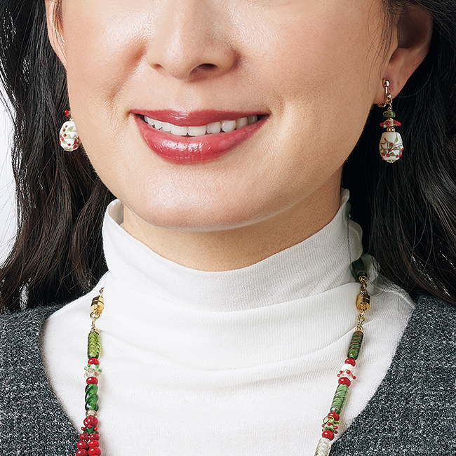 トンボ玉イヤリング／南天