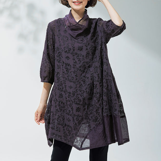 綿麻のバルーンチュニック／七分袖