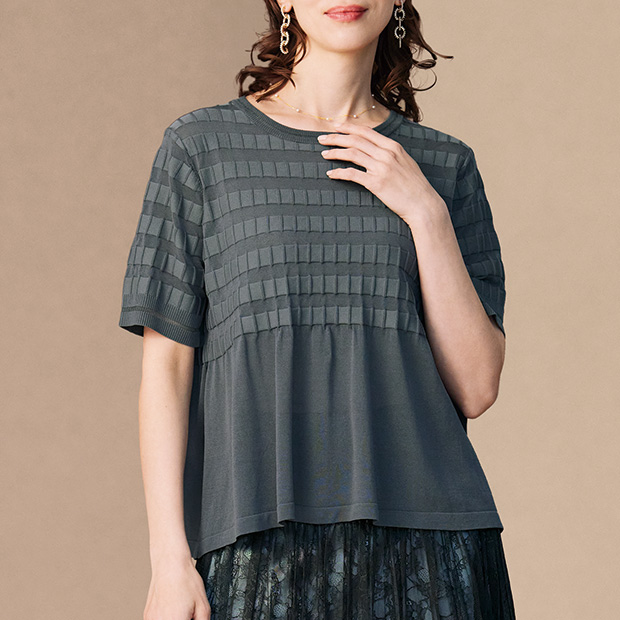 コットン混ニットプルオーバー