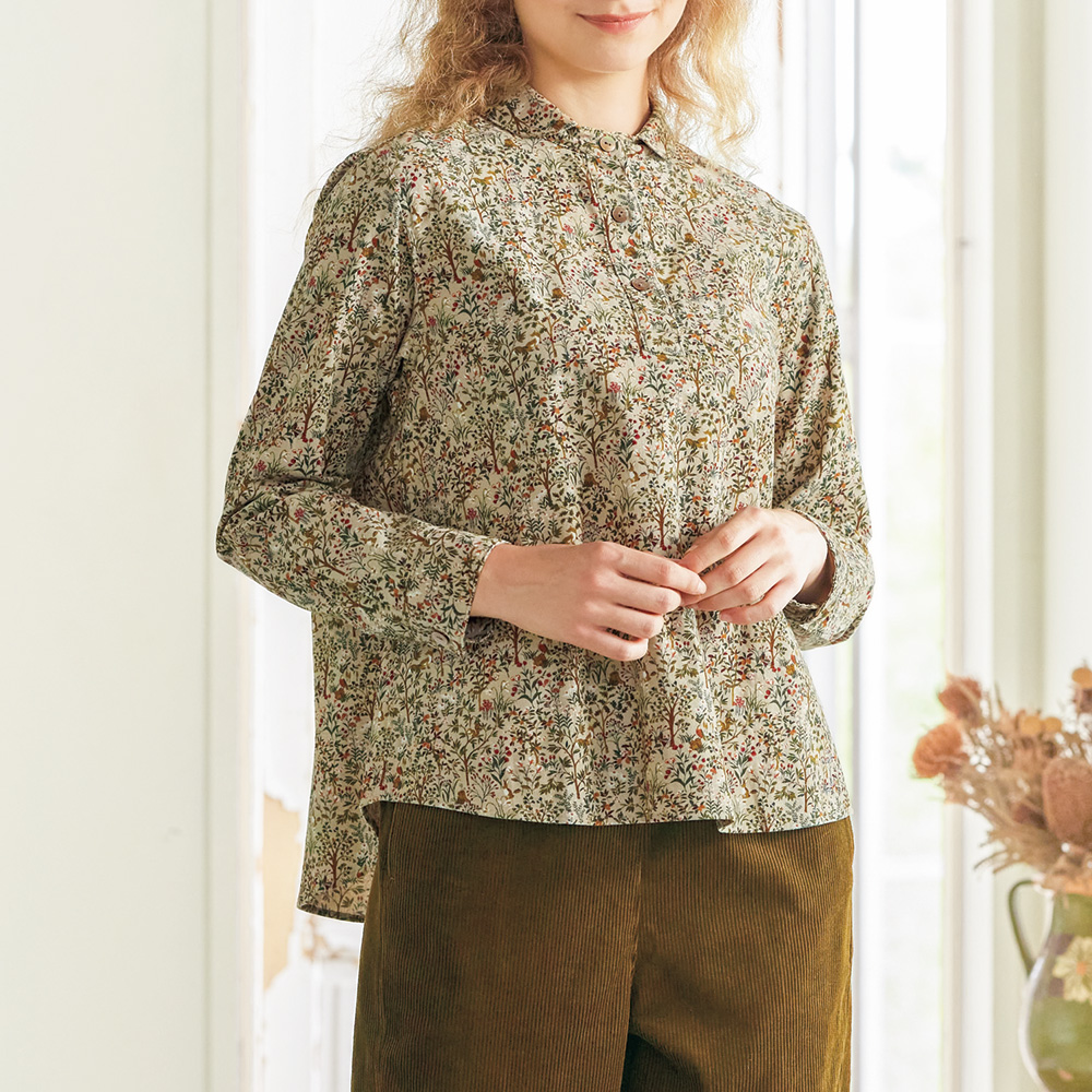 コーデュロイフォレスト柄プルオーバーシャツ