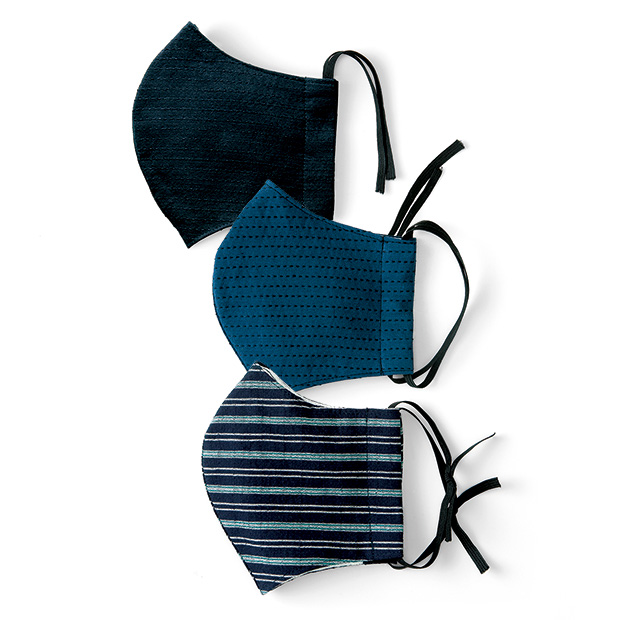 柳式･刺子織りと綿縮のマスク／3色セット