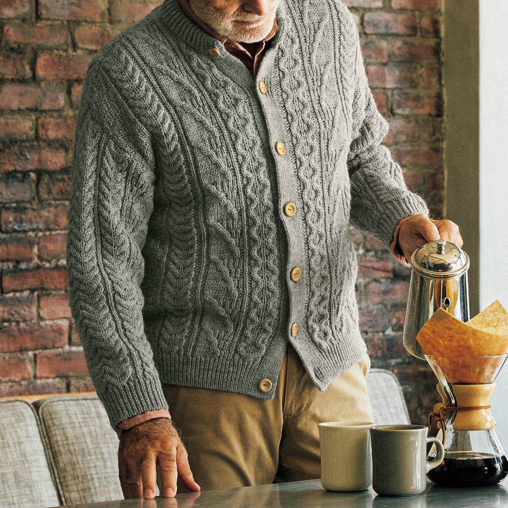 ブリティッシュウール･クルーネックアランカーディガン