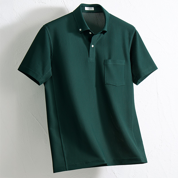 動体裁断･トリコットメッシュ台襟付ポロシャツ