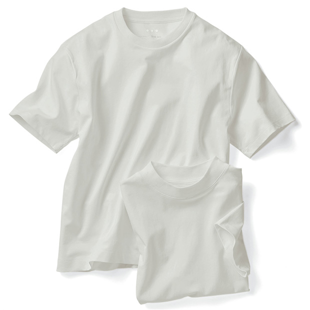 モックネック＆クルーネックTシャツ／同色2枚セット