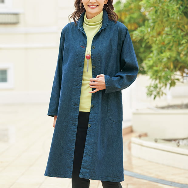 倉敷デニムの丸襟コート