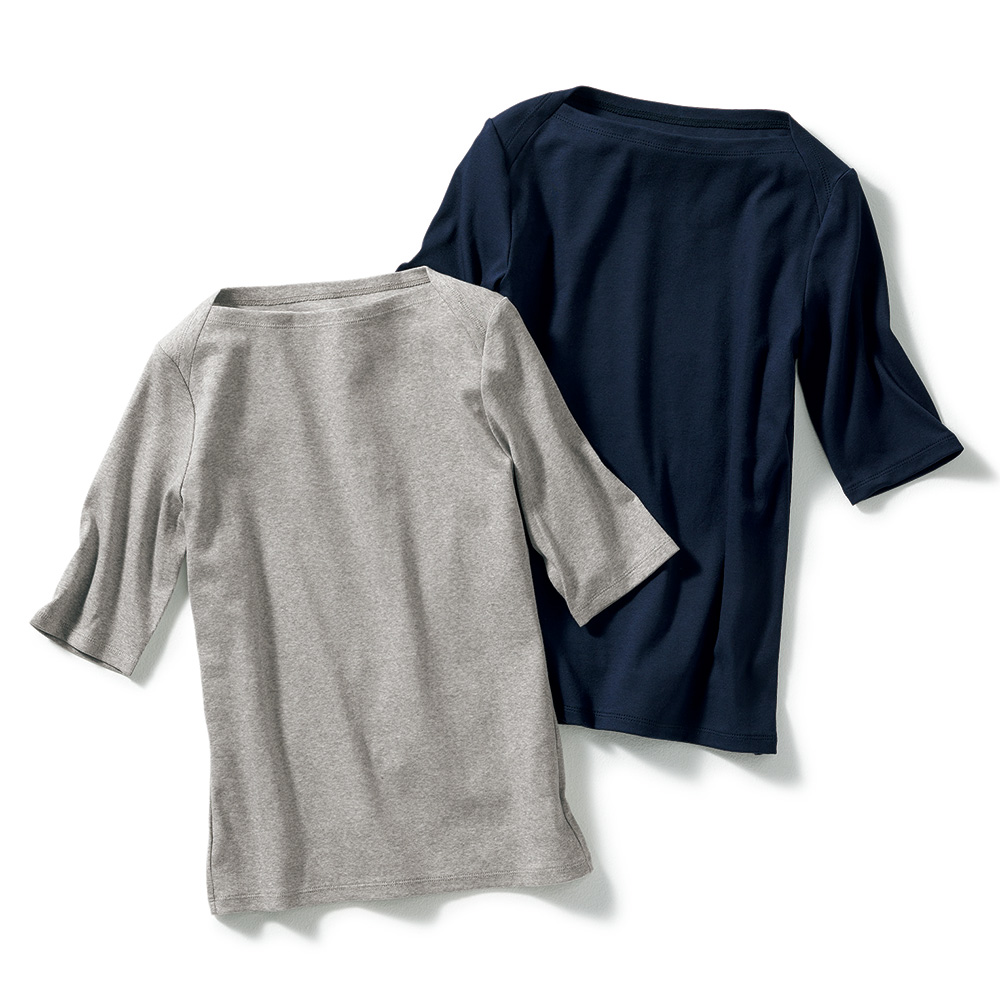 コットンストレッチ五分袖プルオーバー