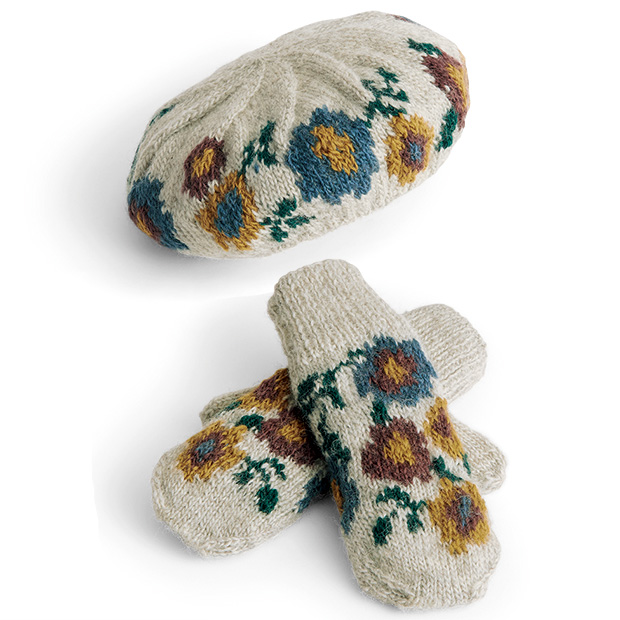 手編みウールのベレー帽＆手袋セット