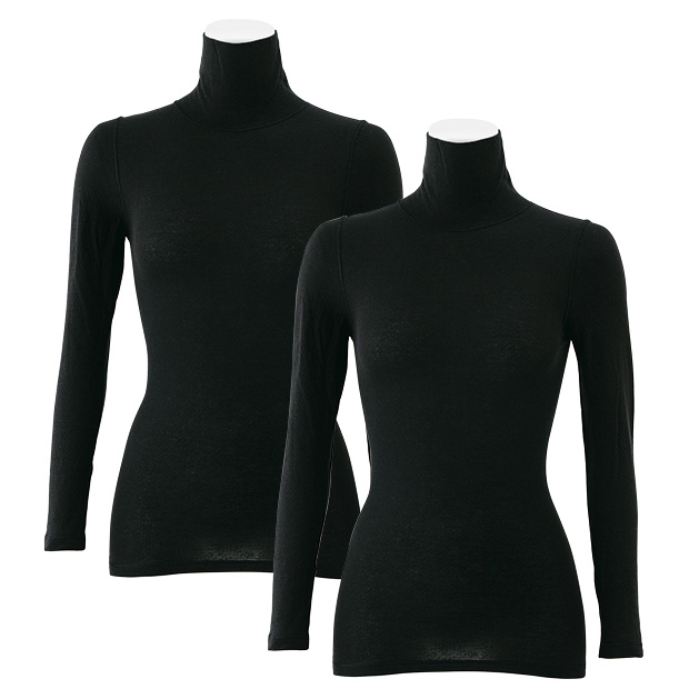 綿100％エアリーガーゼ ハイネック長袖インナー／2枚セット