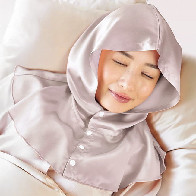 シルク100％ ナイトキャップ フーディタイプ