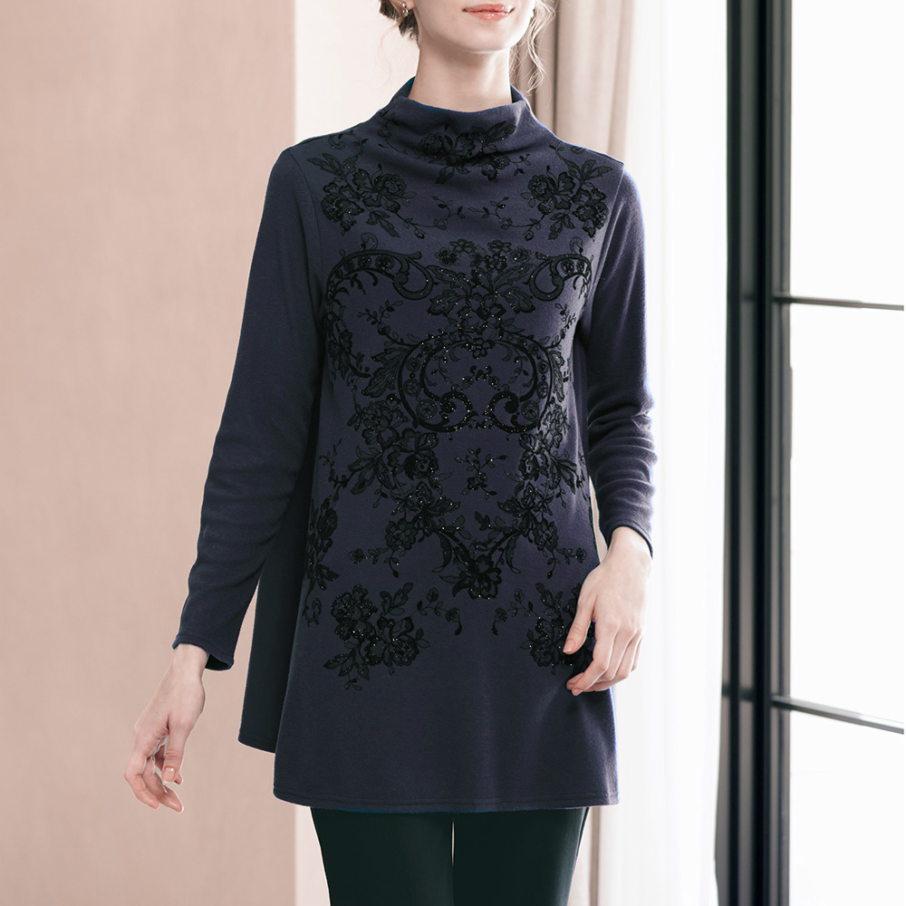 ラメ入りフロッキープリントチュニック