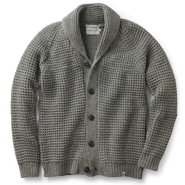 ブリティッシュウールショールカラーワッフル編みカーディガン