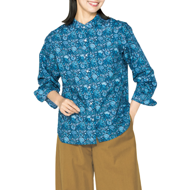 リバティプリントバンドカラーシャツ