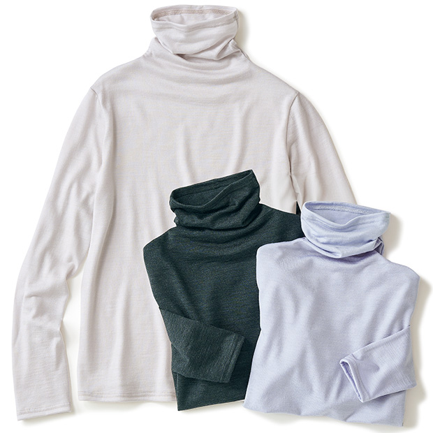 ウォッシャブルウールボトルネックプルオーバー