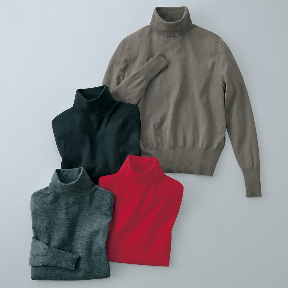 洗えるウール・タートルネックプルオーバー