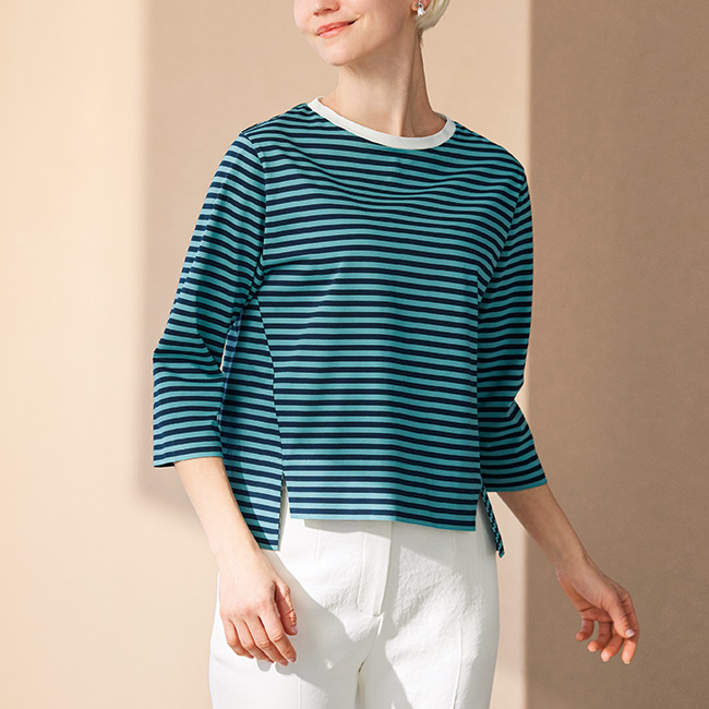 七分袖ボーダーカットソー
