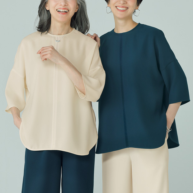 とろみラウンドテールブラウス