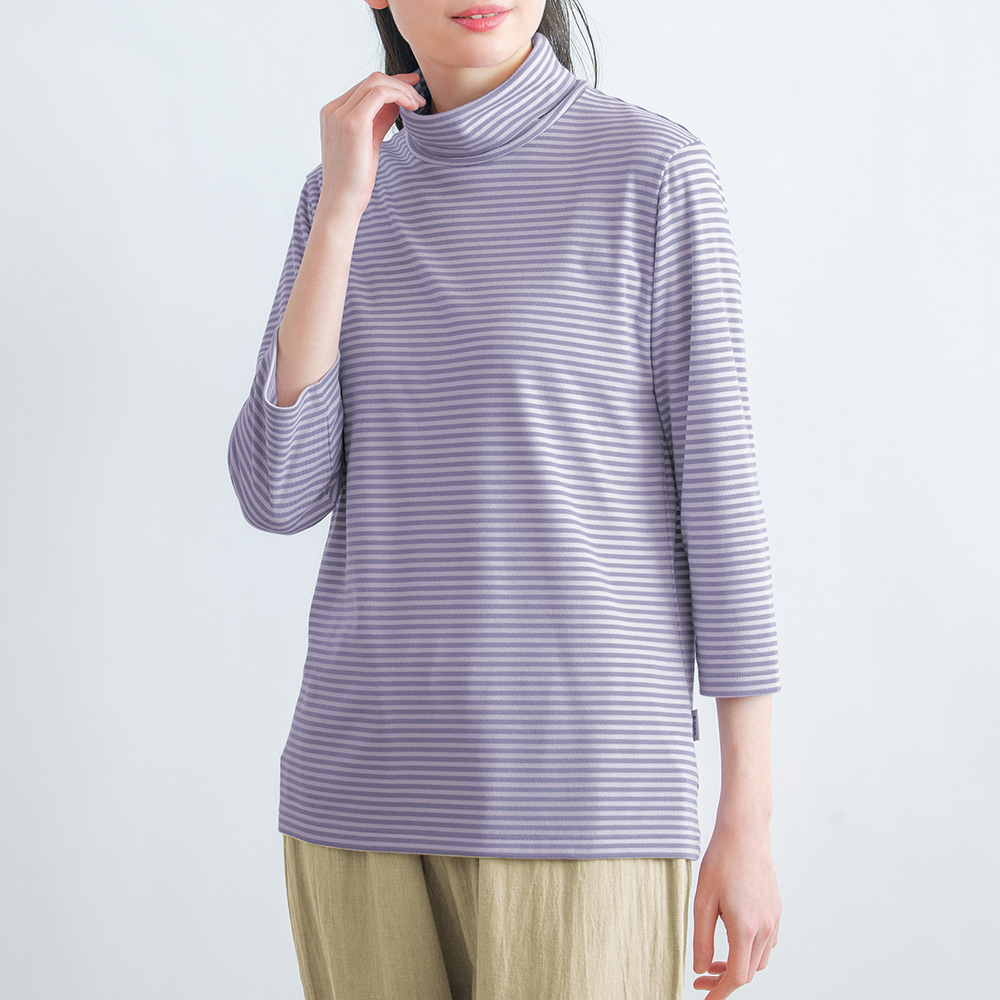 ボーダータートルネック七分袖プルオーバー/当社限定モデル